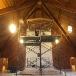 Hanging sculpture removal in a historic chapel in South Kingstown, RI